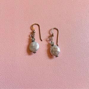 Freshwater Pearl sterling silver earrings with green kyanite beads